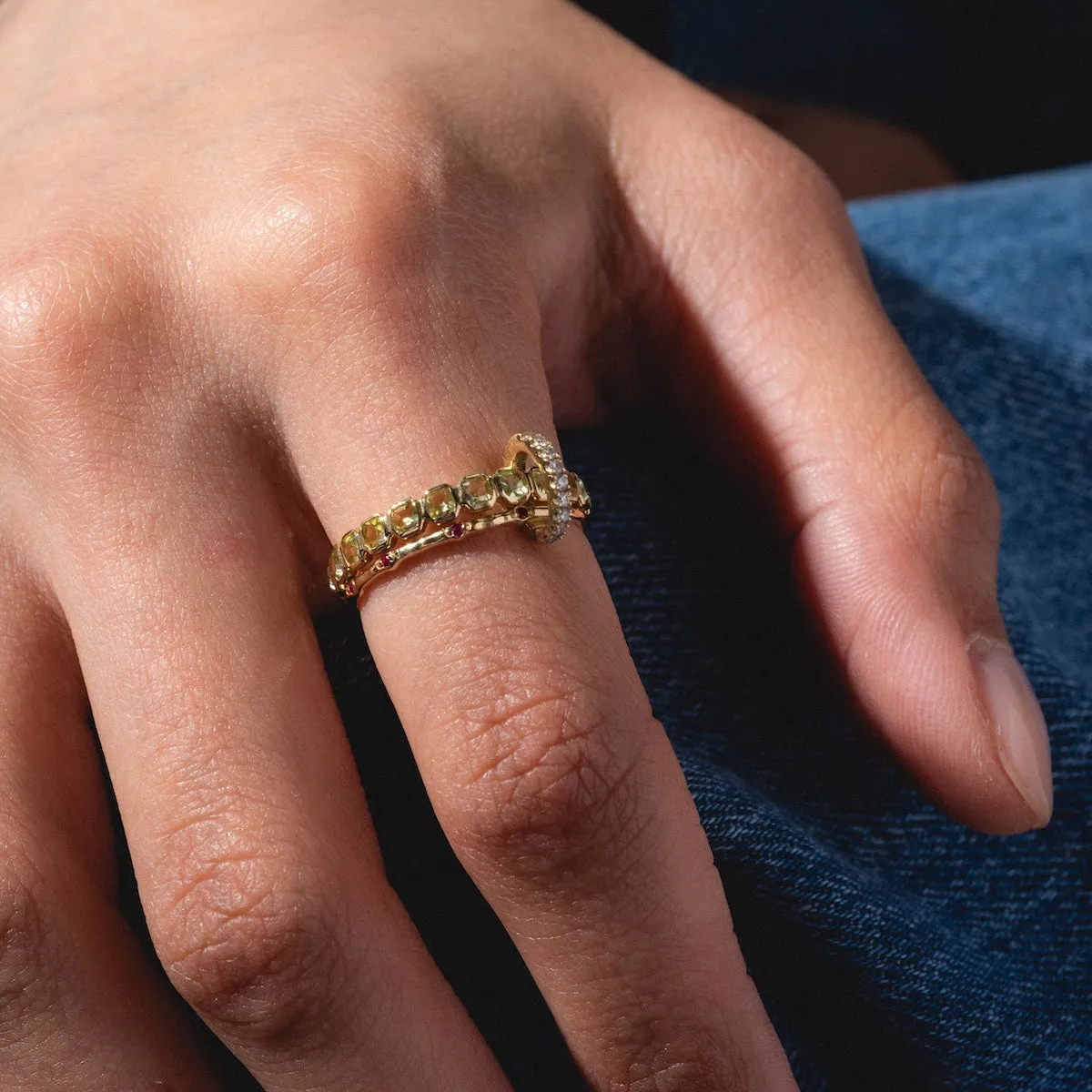 Solid Gold Gemstone Eternity Stacking Ring