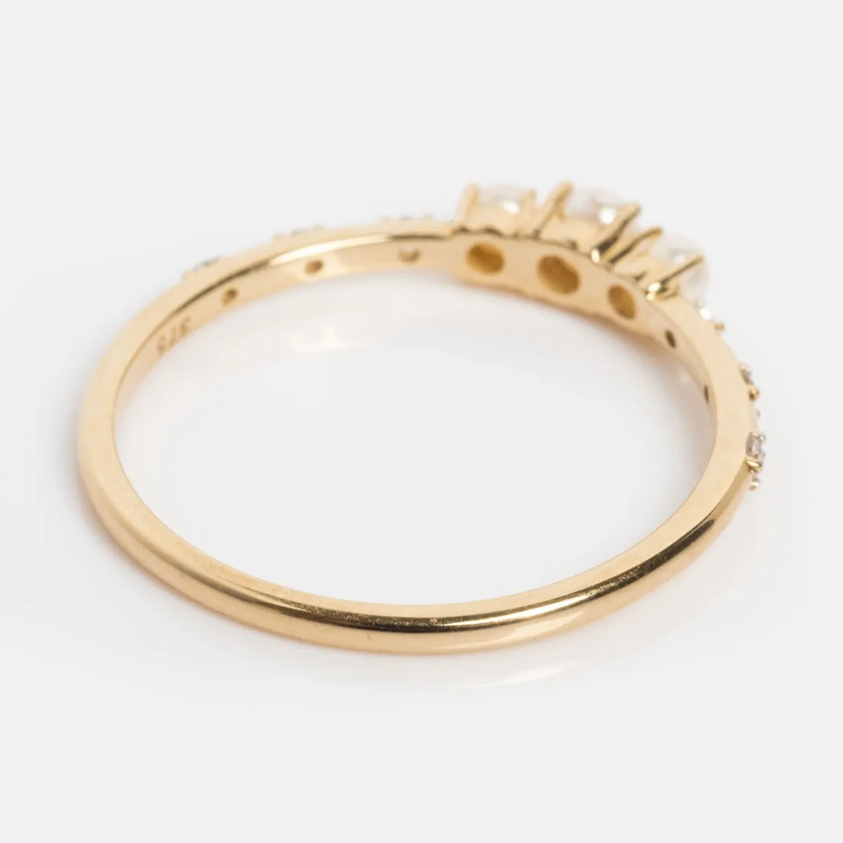 Solid Gold Luminous Pearl Trio Ring