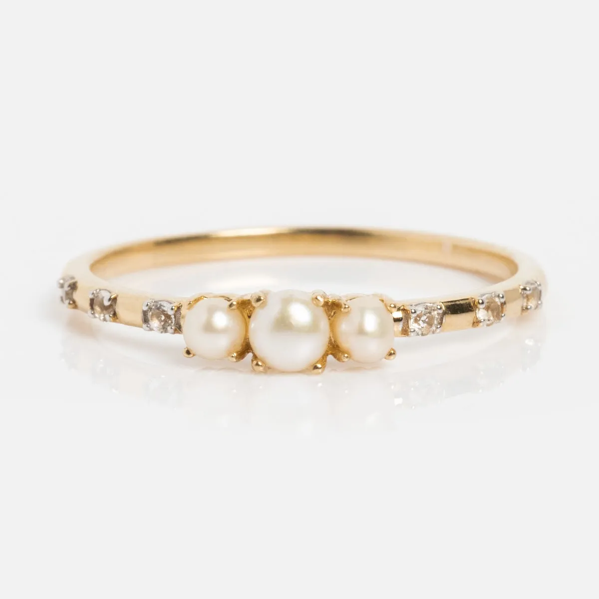Solid Gold Luminous Pearl Trio Ring