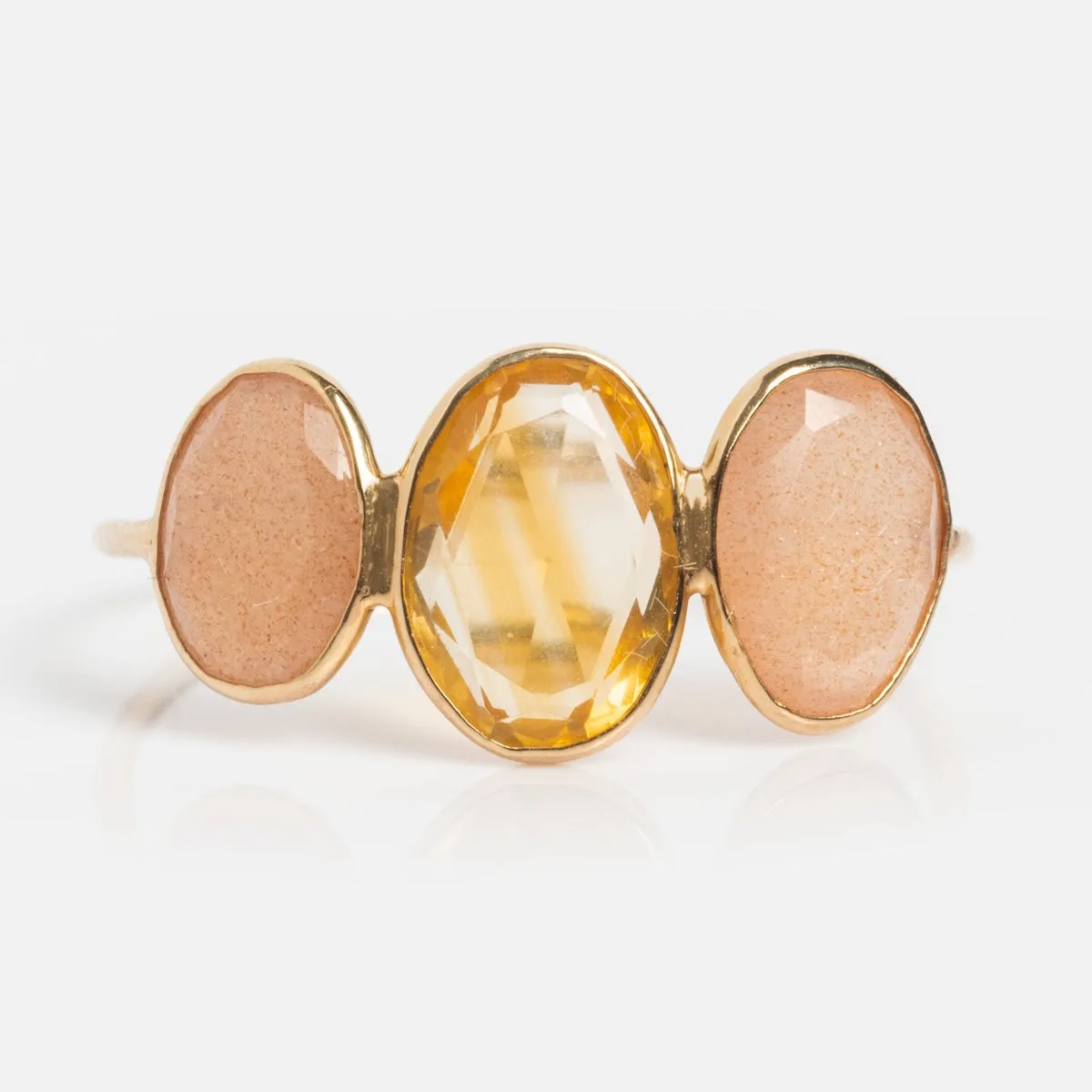 Solid Gold Morning Light Citrine and Sunstone Ring