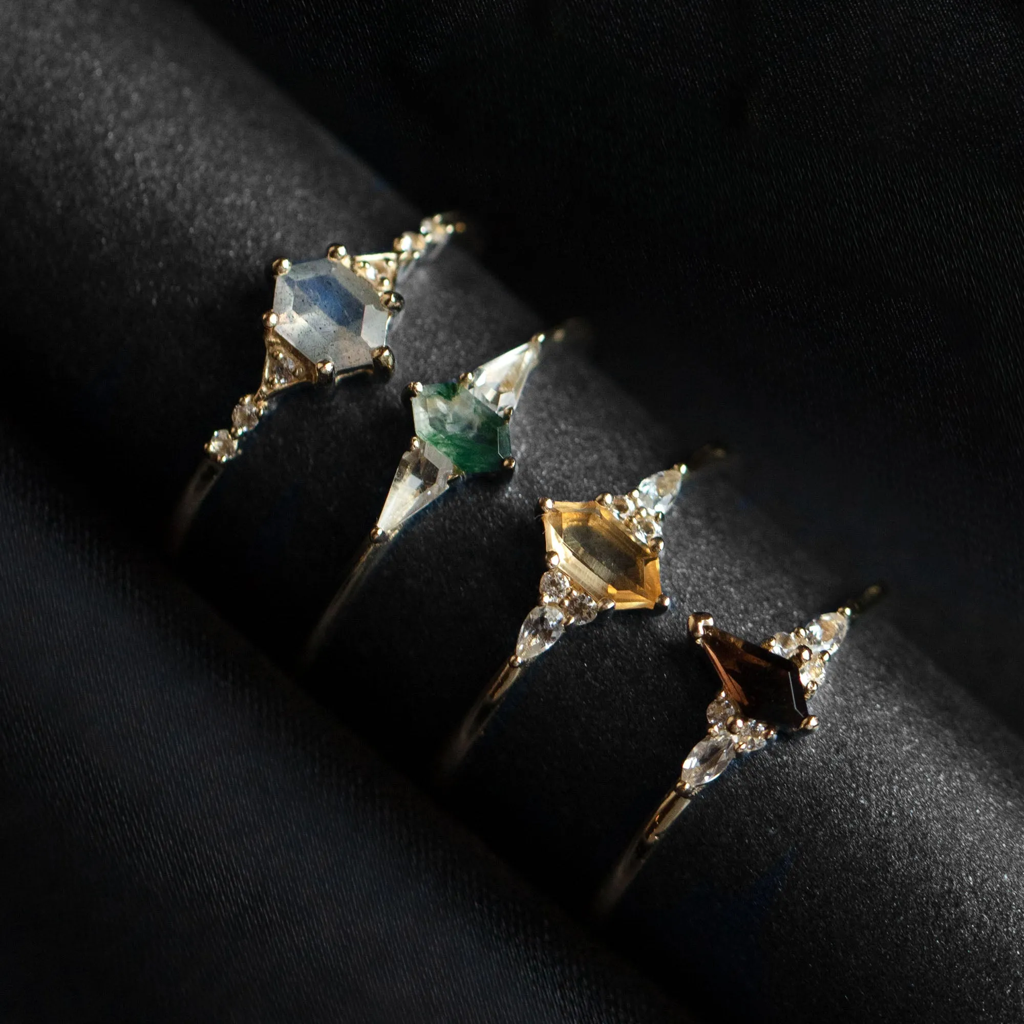 Solid Gold Mystic Labradorite Hexagon Ring for Protection