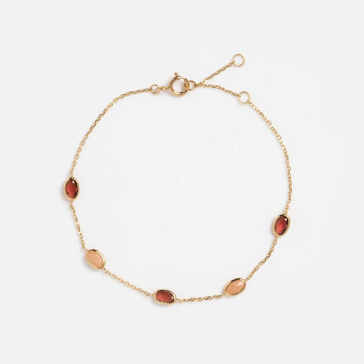 Solid Gold Sunlit Garnet and Sunstone Bracelet