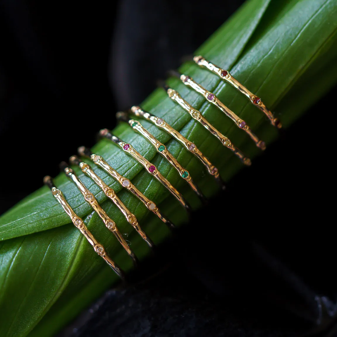 Solid Gold Textured Birthstone Stacking Ring