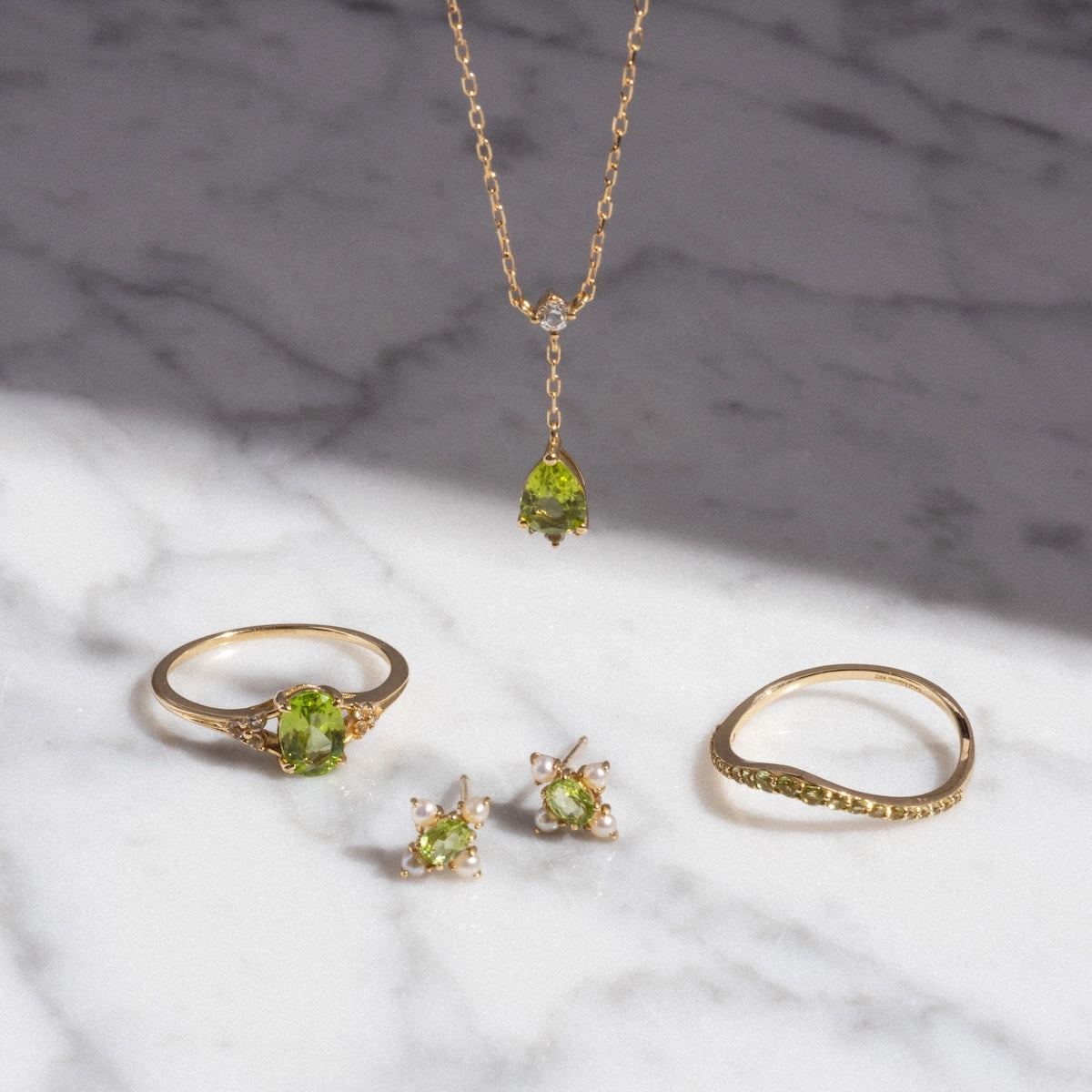 Solid Gold 2025 August Capsule Peridot Ring Set with Free Gift
