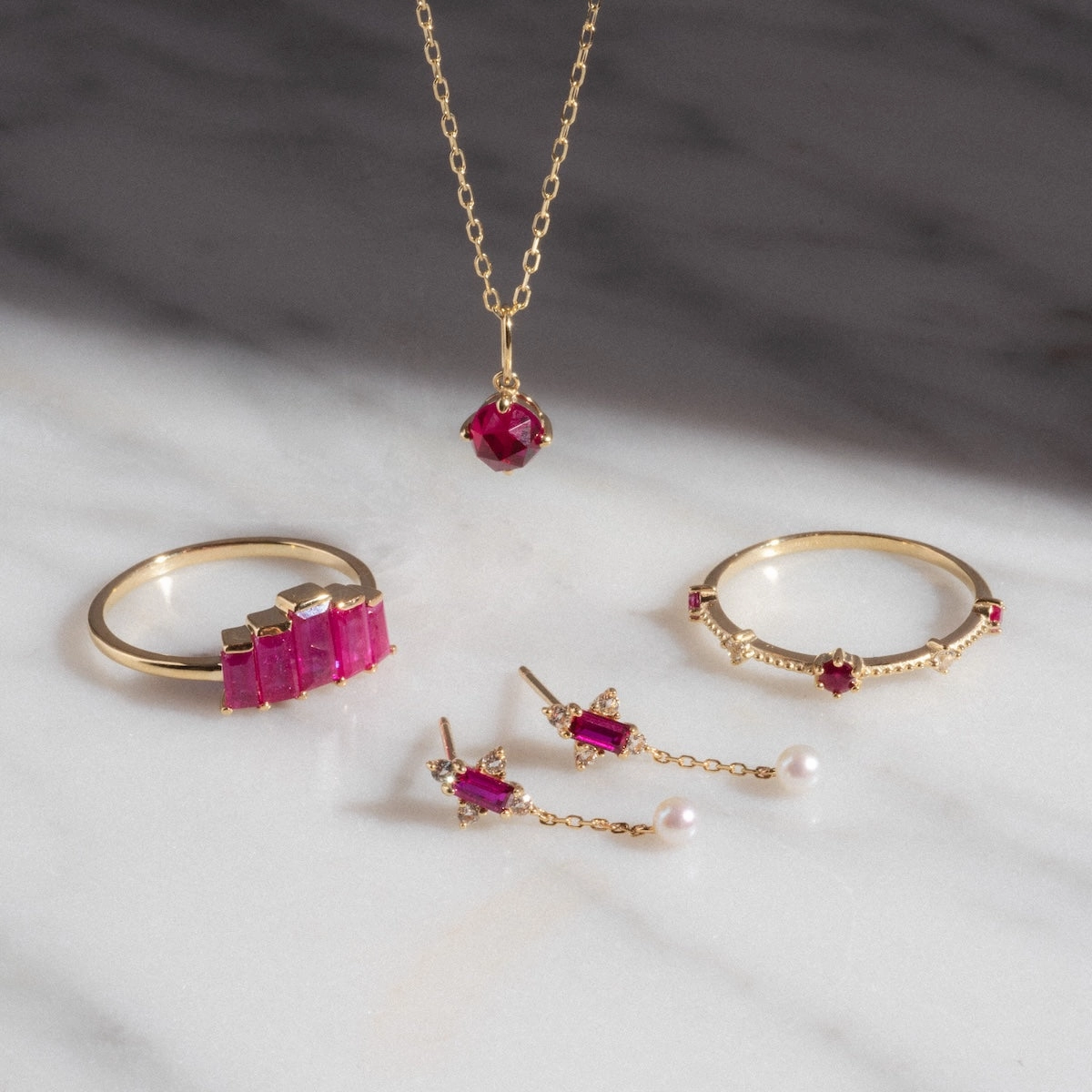 Solid Gold 2025 July Capsule Ruby Ring Set with Free Gift