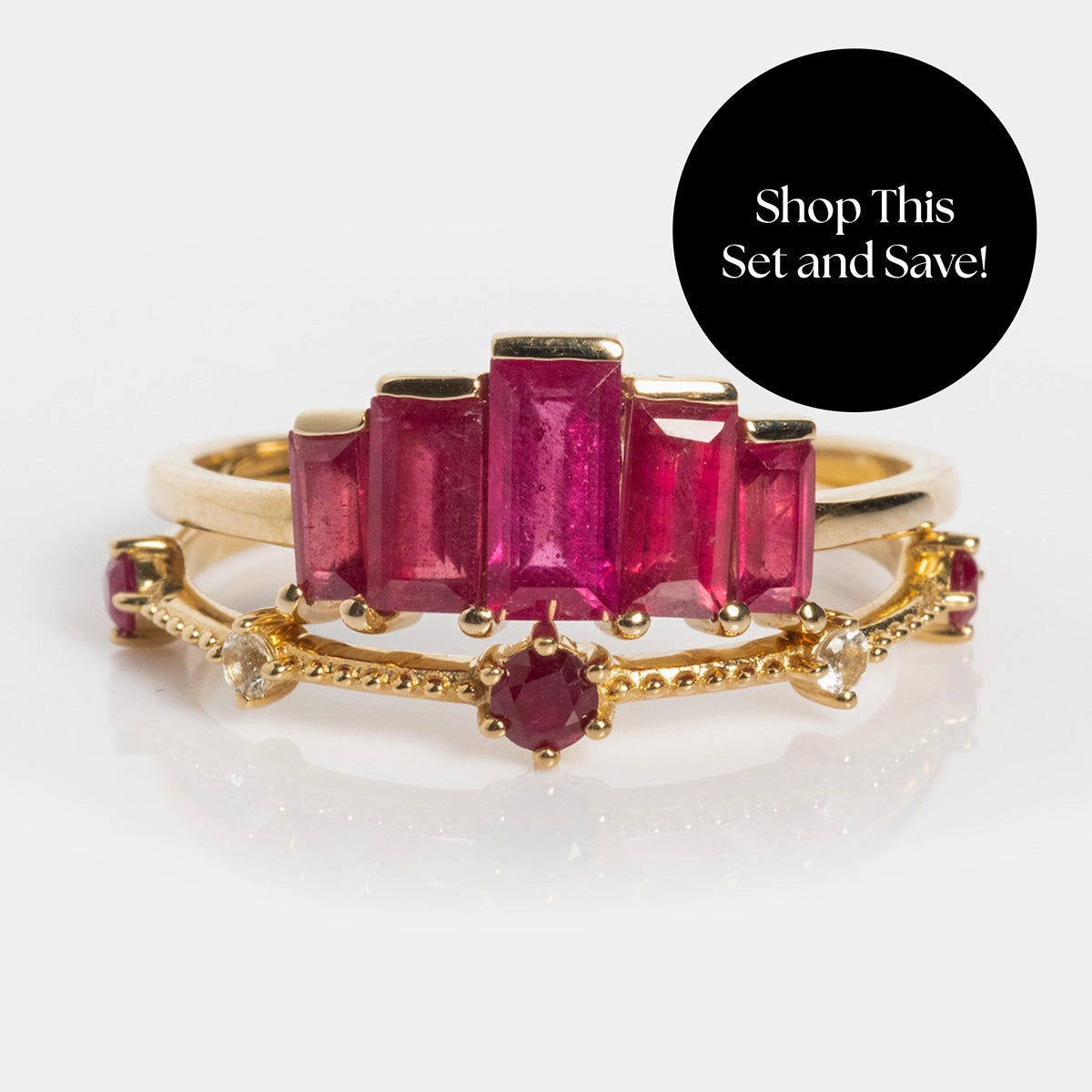 Solid Gold 2025 July Capsule Ruby Ring Set with Free Gift