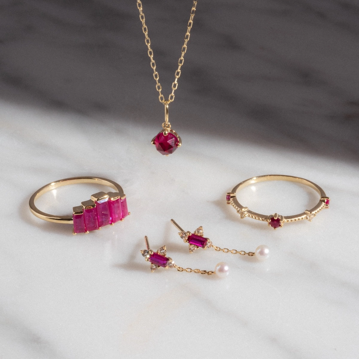 Solid Gold 2025 July Capsule Ruby Ring Set with Free Gift