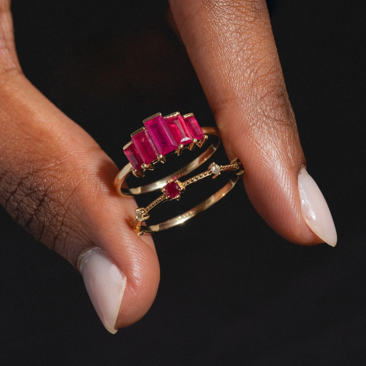 Solid Gold 2025 July Capsule Ruby Ring Set with Free Gift