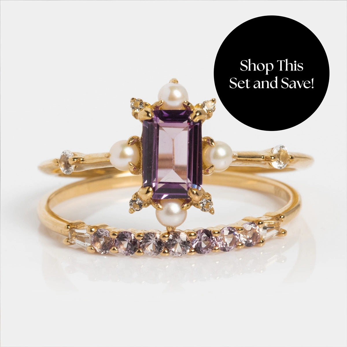 Solid Gold 2025 June Capsule Alexandrite and Pearl Ring Set with Free Gift