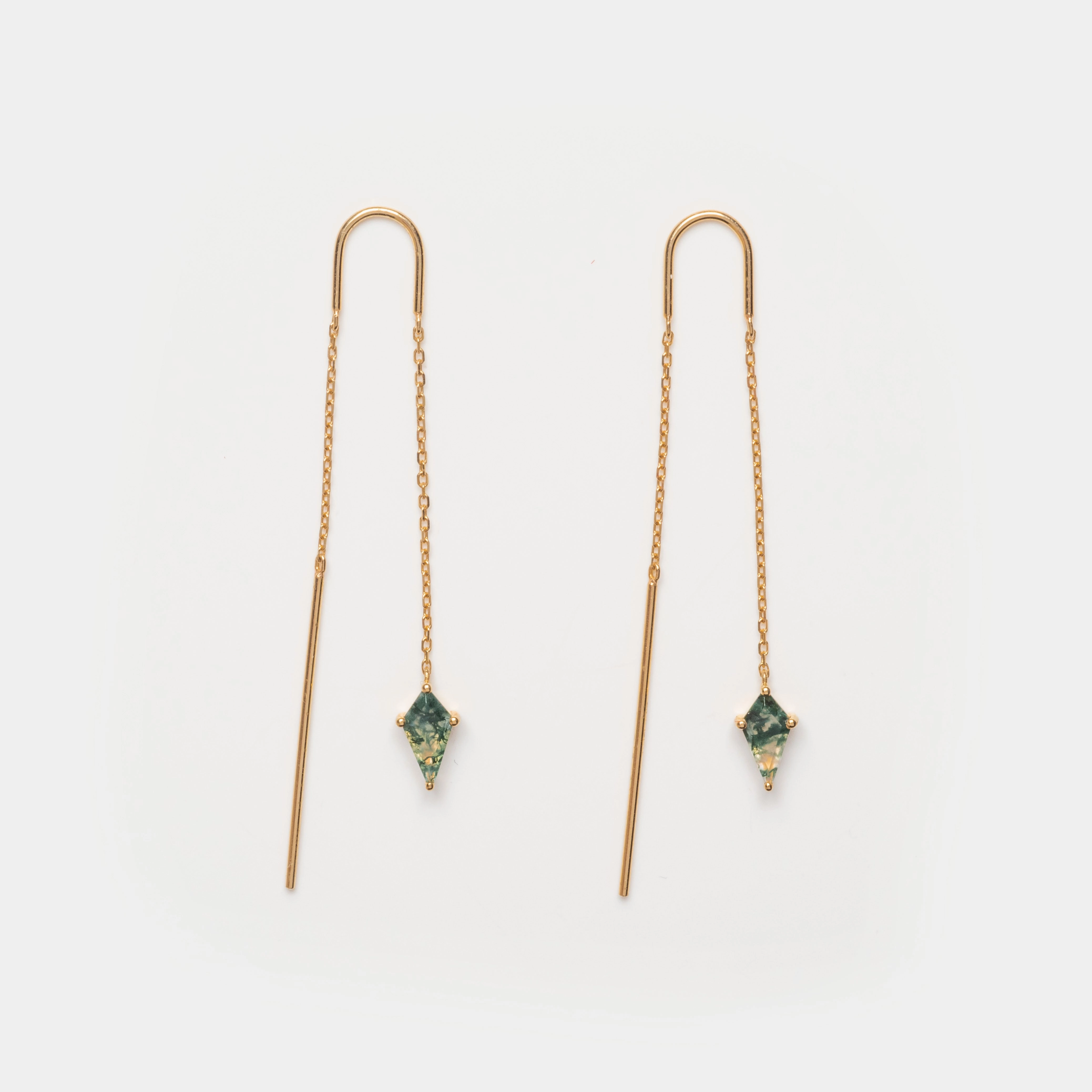 Solid Gold Aquatic Agate Elements Kite Threader Earrings