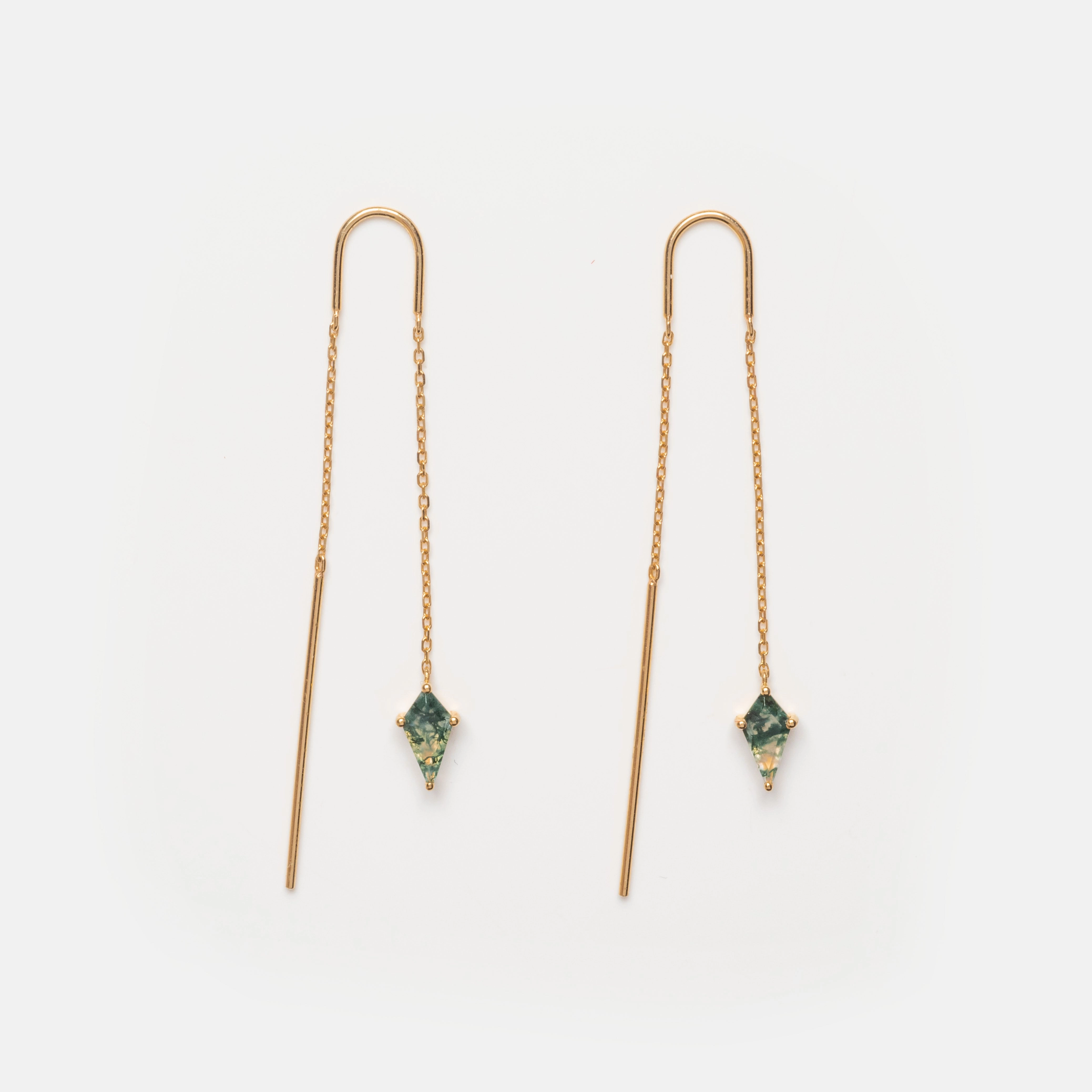 Solid Gold Aquatic Agate Elements Kite Threader Earrings