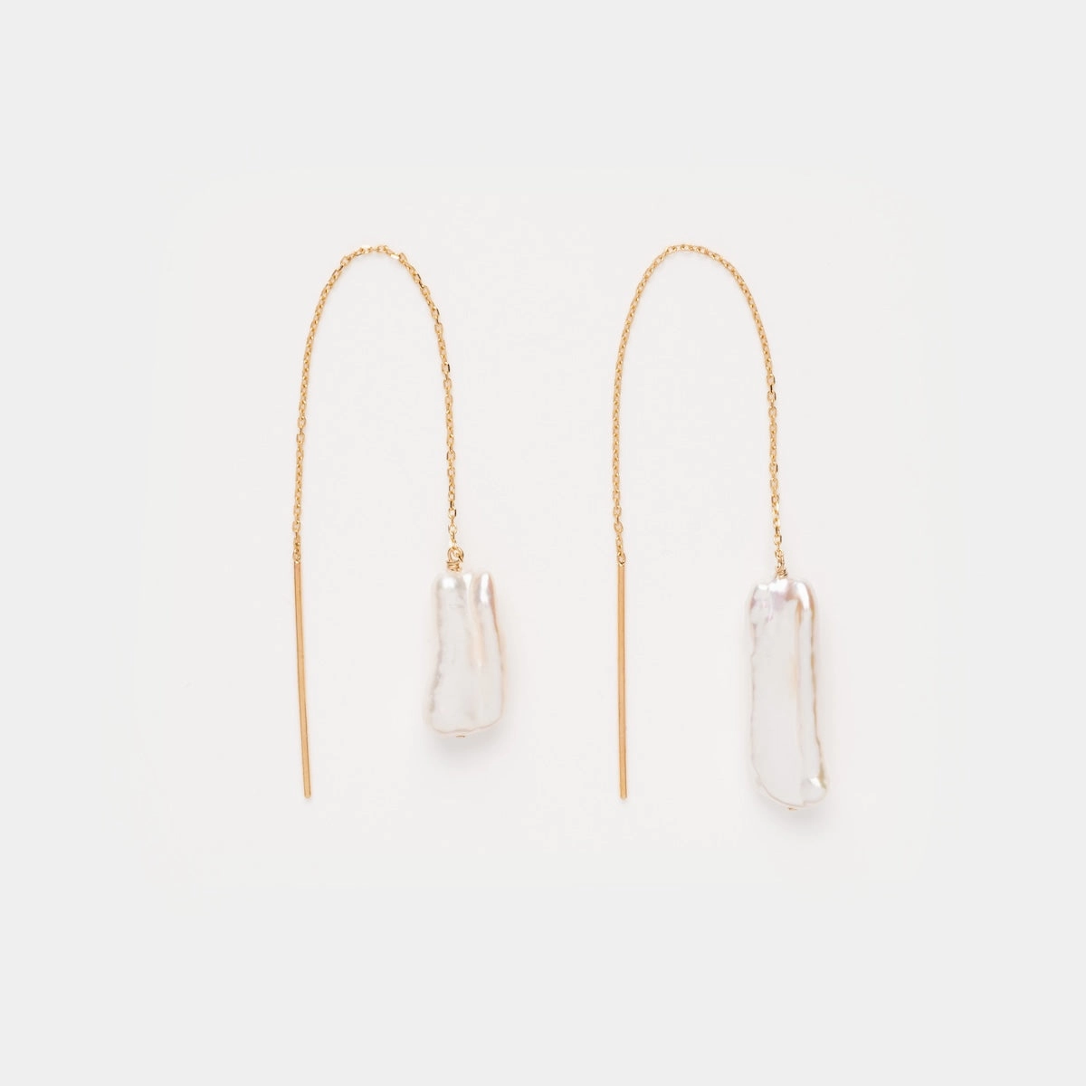 Solid Gold Baroque Pearl Threader Earrings