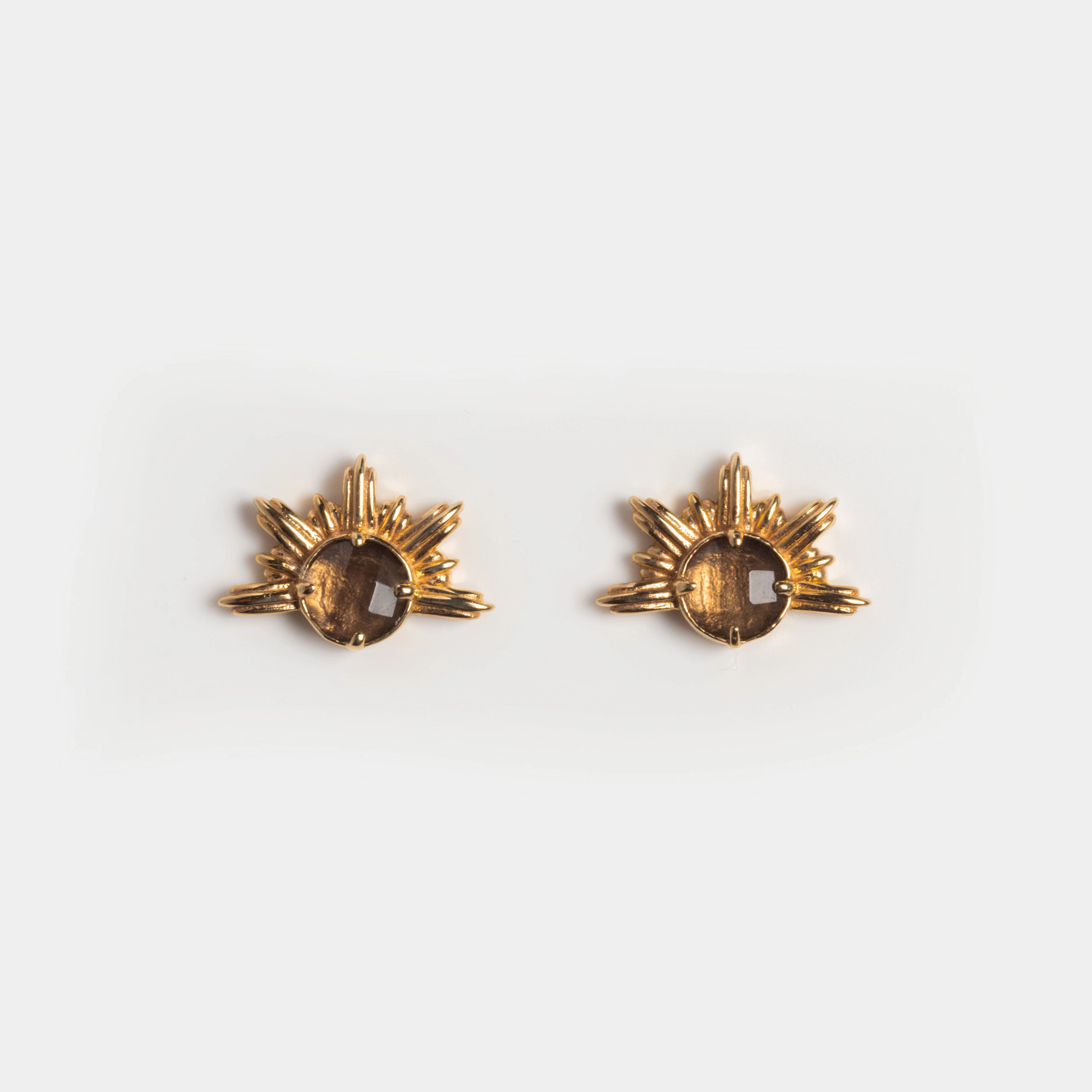 Solid Gold Smoky Quartz Sunburst Studs