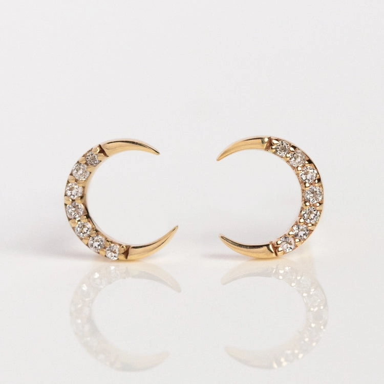 Solid Gold Waxing and Waning Crescent Moon Studs