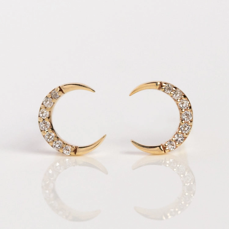 Solid Gold Waxing and Waning Crescent Moon Studs
