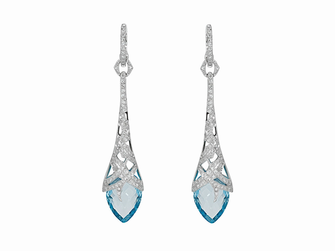 Stephen Webster Diamond and Blue Topaz Drop Earrings in 18K White Gold