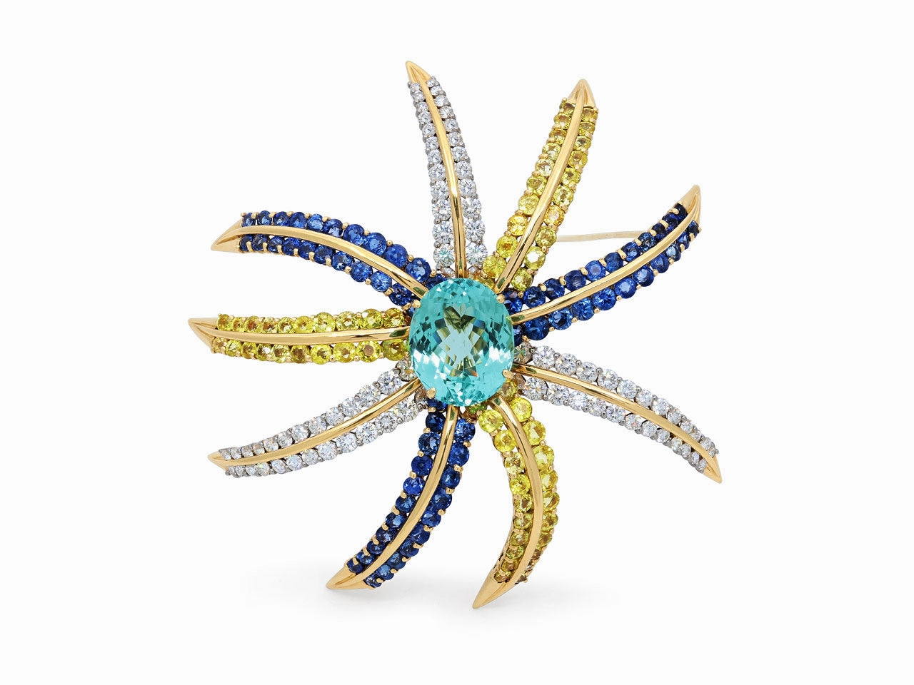 Tiffany & Co. 'Fireworks' Brooch Tourmaline, Diamond, Yellow and Blue Sapphire Brooch in 18K Gold and Platinum
