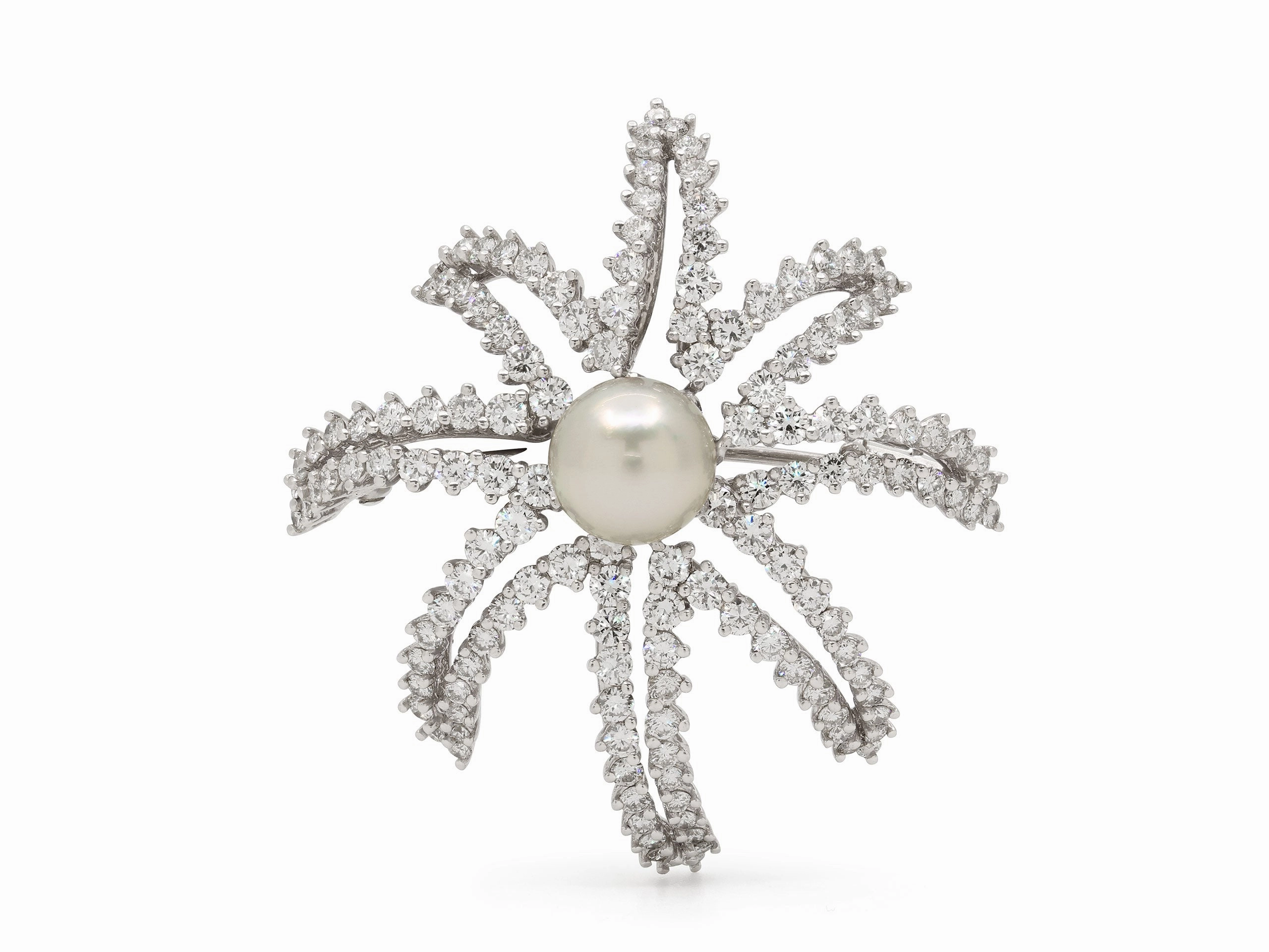 Tiffany & Co. 'Fireworks' Diamond and Pearl Brooch in Platinum