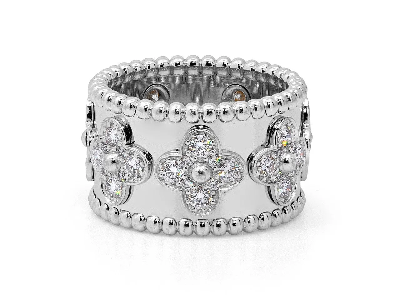 Van Cleef & Arpels 'Perle' Clovers Ring in 18K White Gold, Size 53