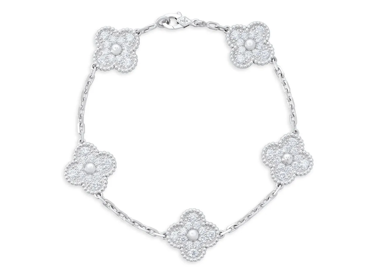 Van Cleef & Arpels 'Vintage Alhambra' Diamond Bracelet, 5 Motifs, in 18K White Gold