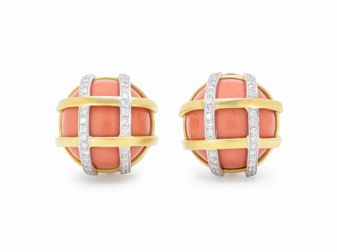 Verdura 'Duchess' Coral and Diamond Earrings in 18K Gold and Platinum