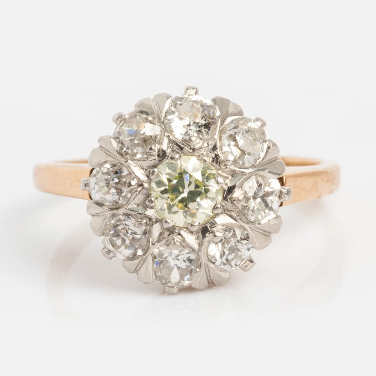 Vintage 14k 1920's Euro Cut Diamond Cluster Ring Size 5