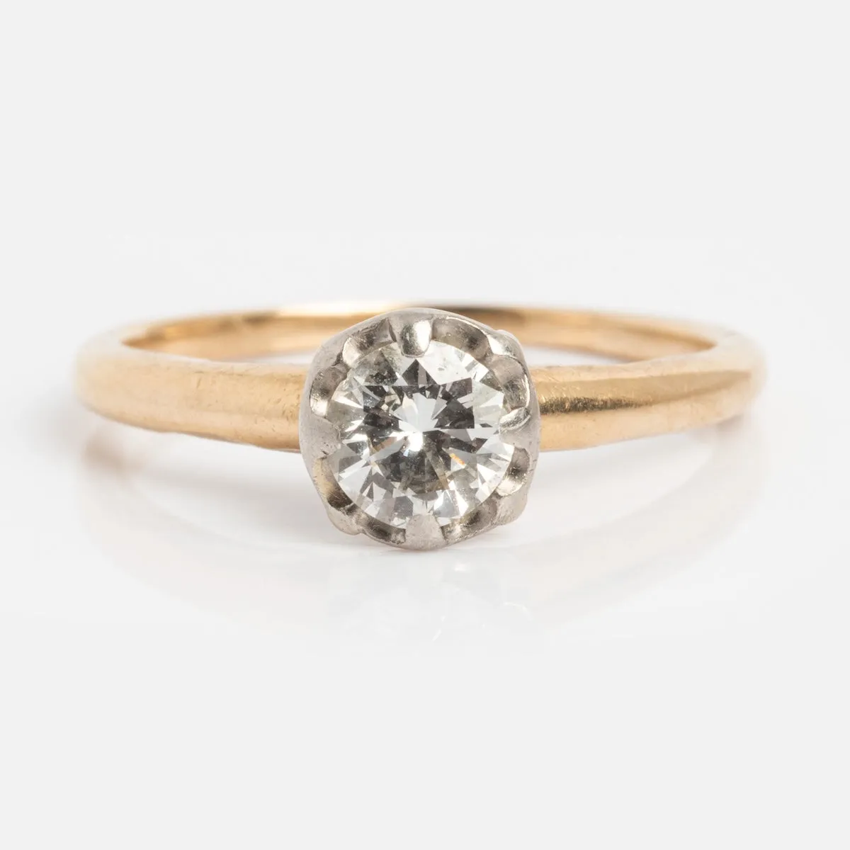 Vintage 14k 1930's Solitaire Round Diamond Engagement Ring Size 6