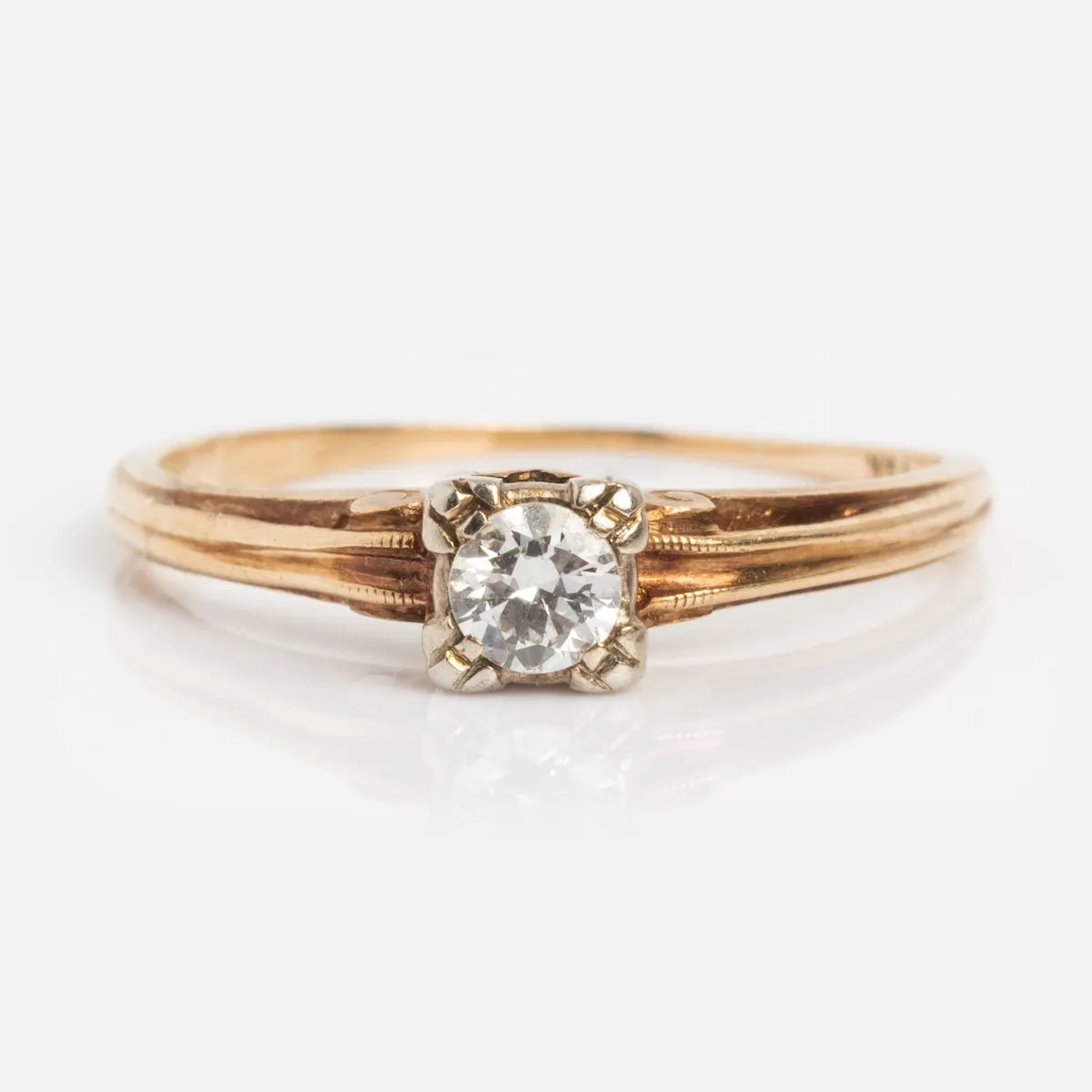 Vintage 14k 1940's Solitaire Round Diamond Engagement Ring Size 6.5
