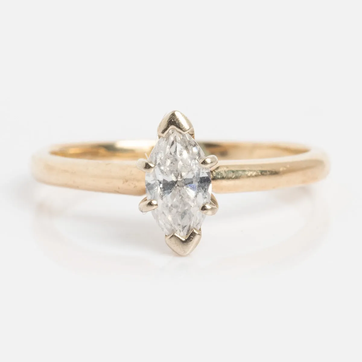 Vintage 14k 1960's Solitaire Marquise Diamond Engagement Ring Size 7