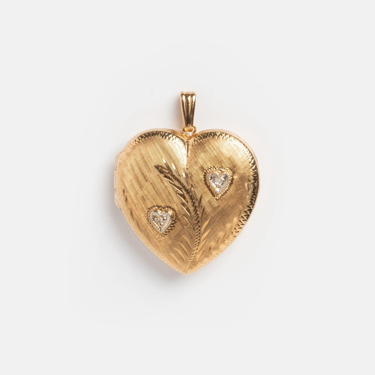Vintage 14k Etched Heart Locket With Diamonds