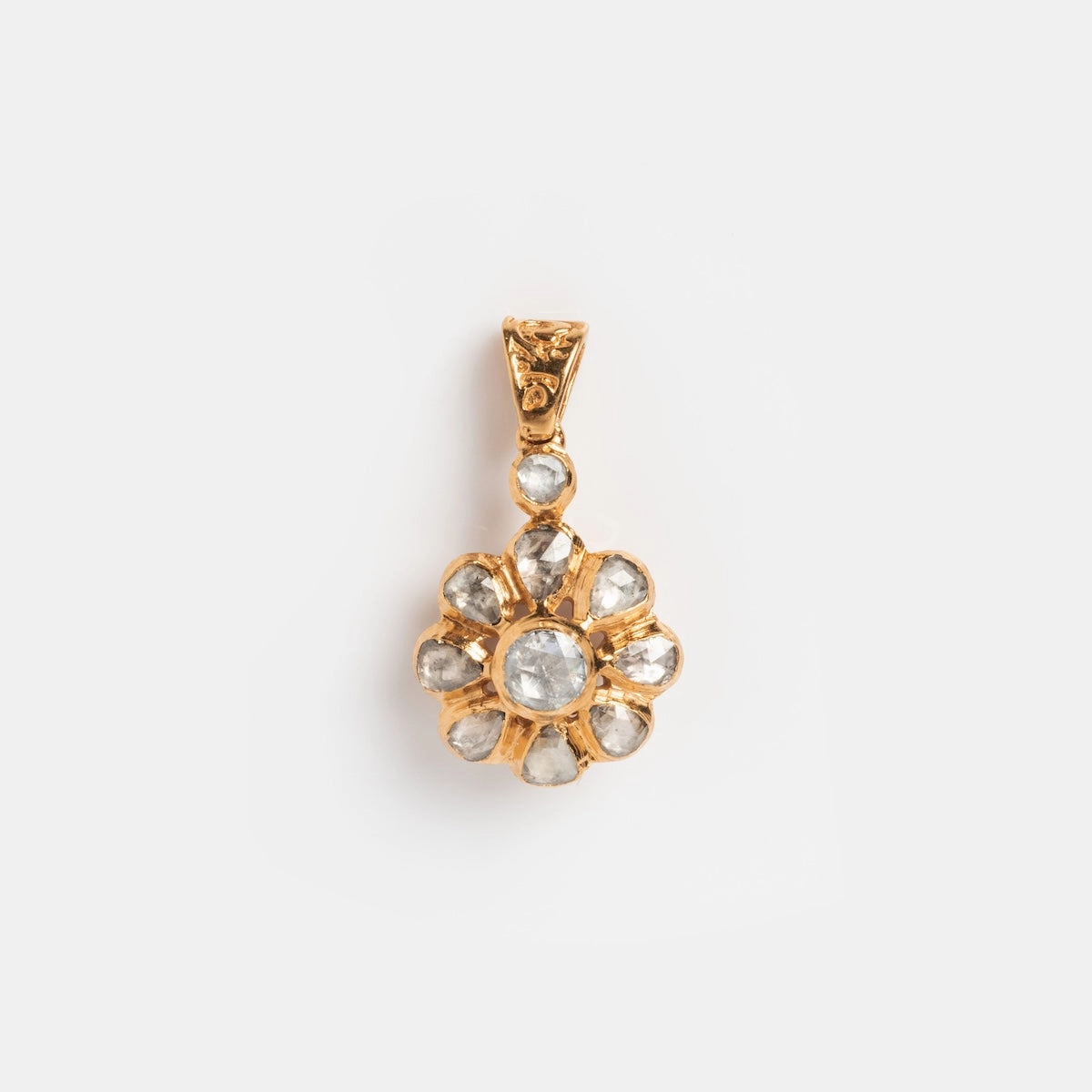 Vintage 14k Rose Cut Diamond Floral Cluster Charm