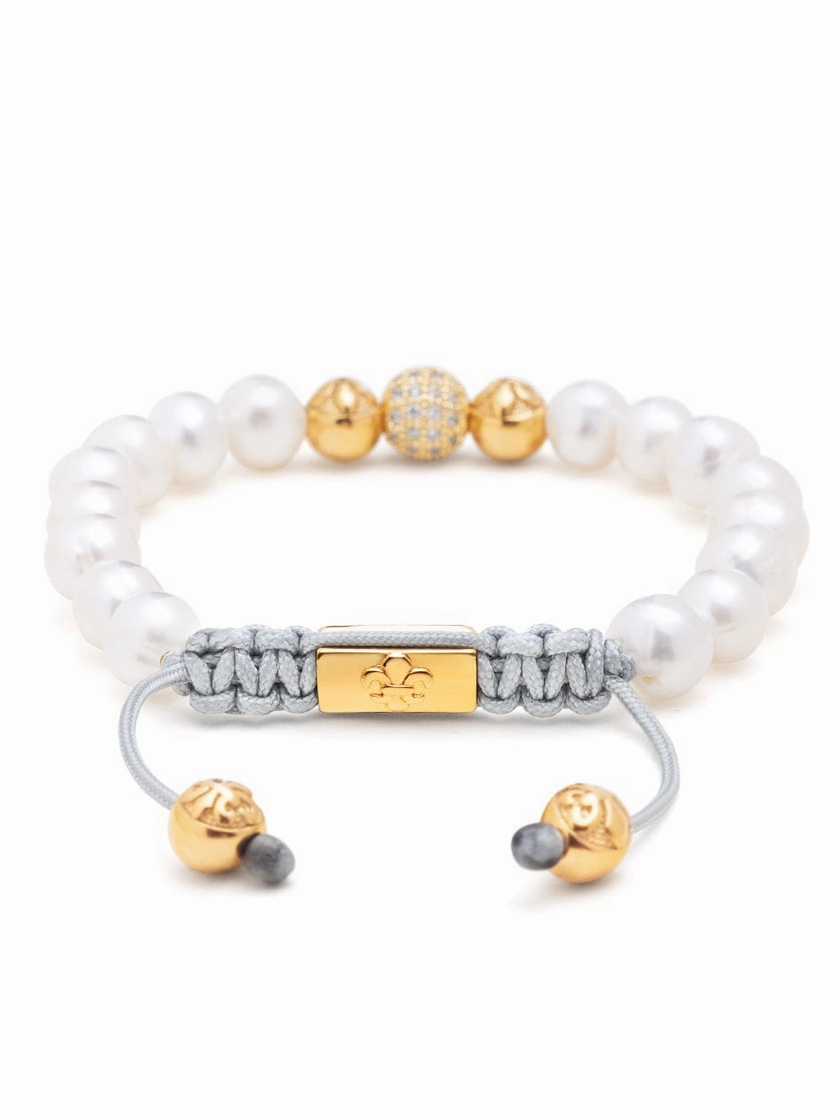 Women's Beaded Bracelet with White Sea Pearl and Gold