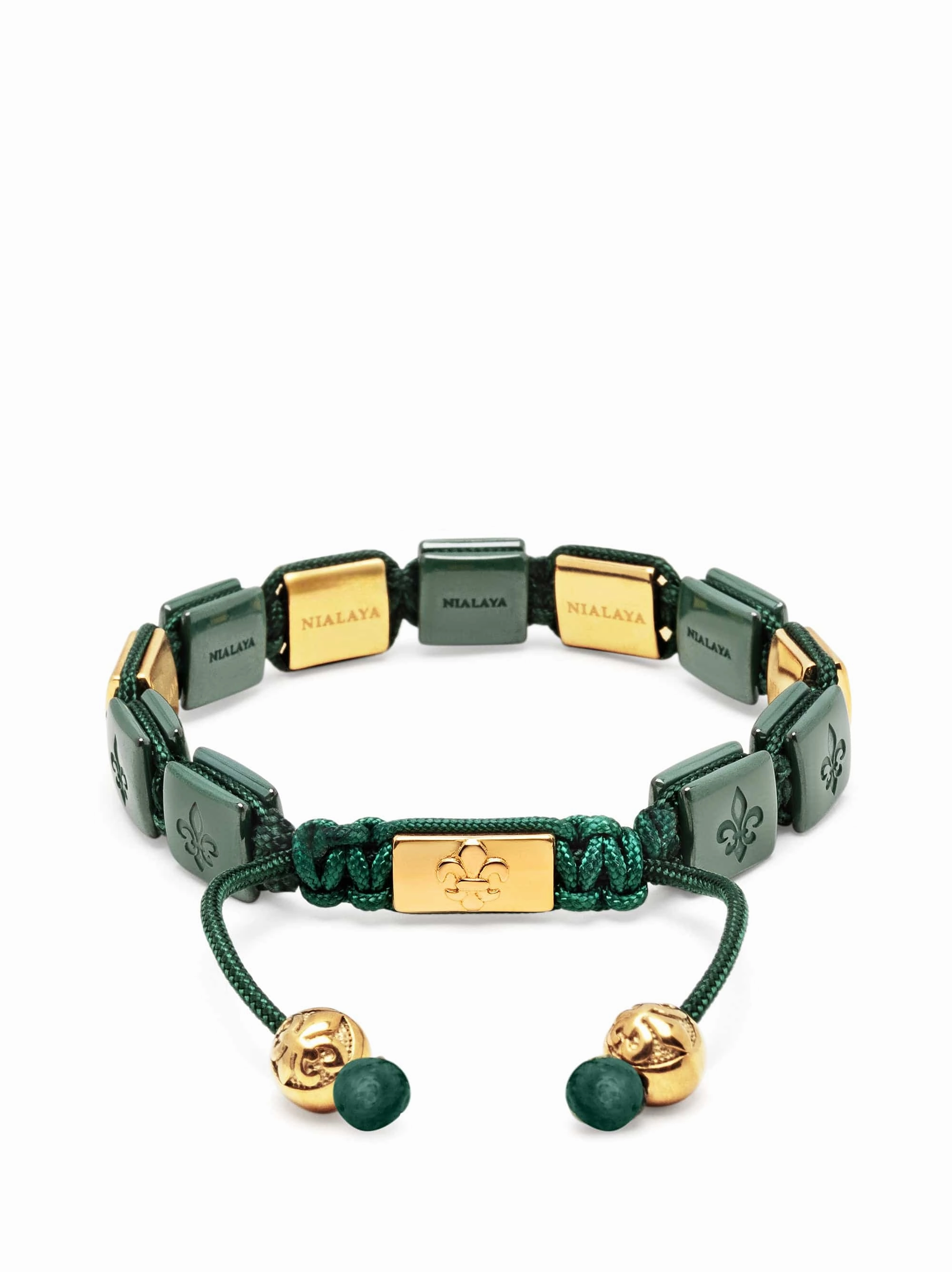 Women's Dark Green Ceramic Flatbead Bracelet with Gold CZ