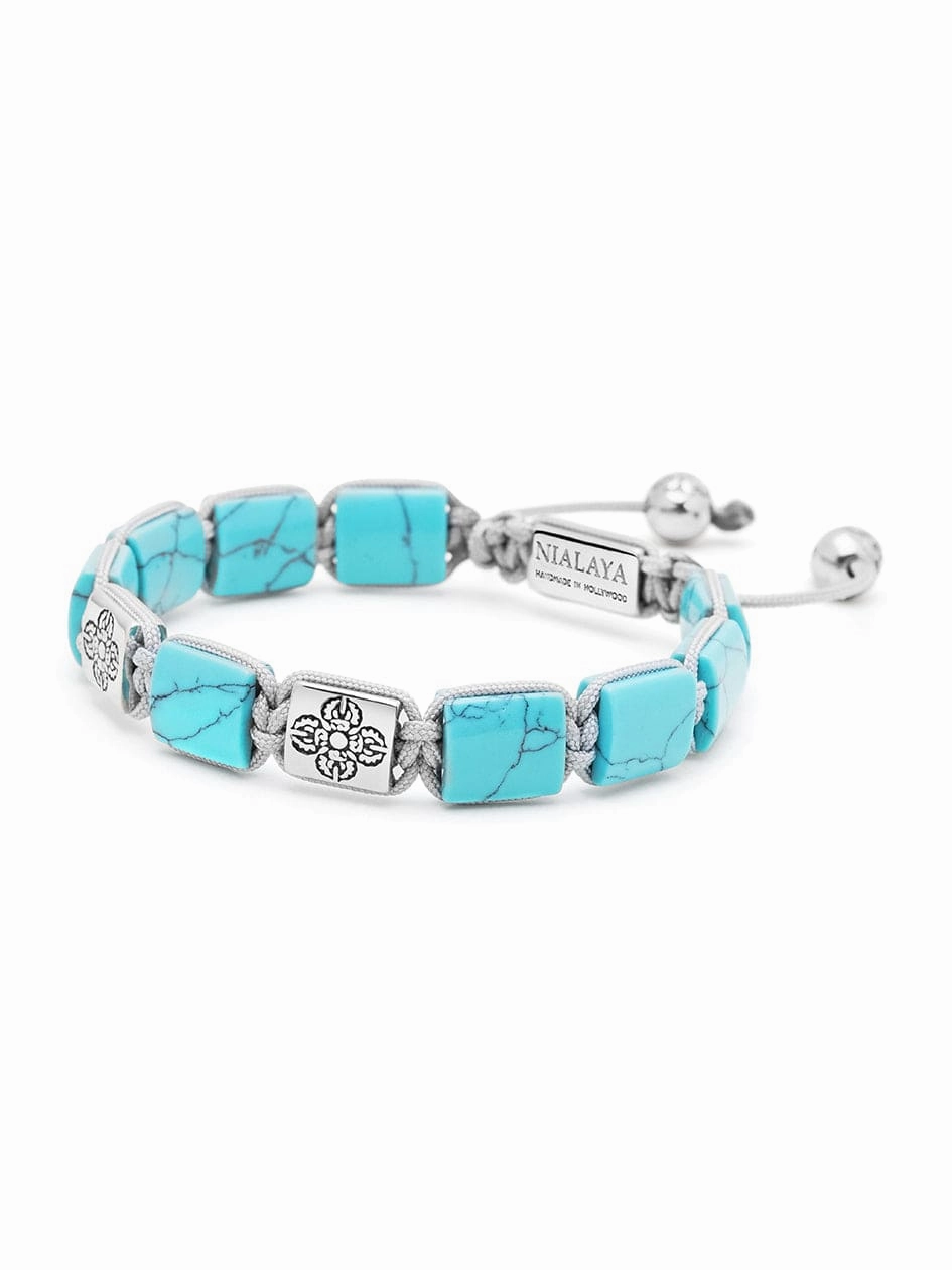 Women's Turquoise Flatbead Bracelet with Dorje Bead in Silver