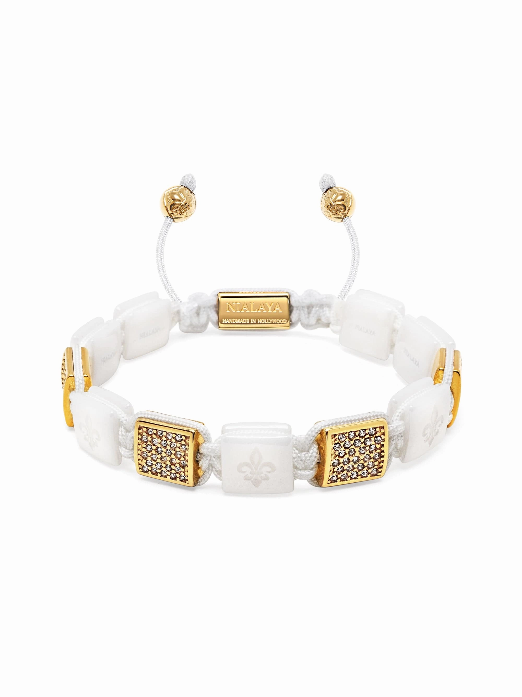 Women's White Ceramic Flatbead Bracelet with Gold CZ